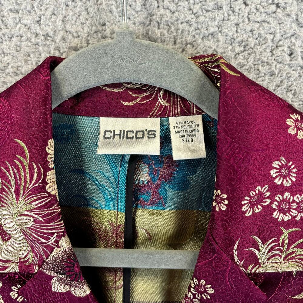 Chicos Jacket Small Embroidered Asian Floral Emboss Lightweight Blazer Sz 0 VTG - Picture 5 of 13
